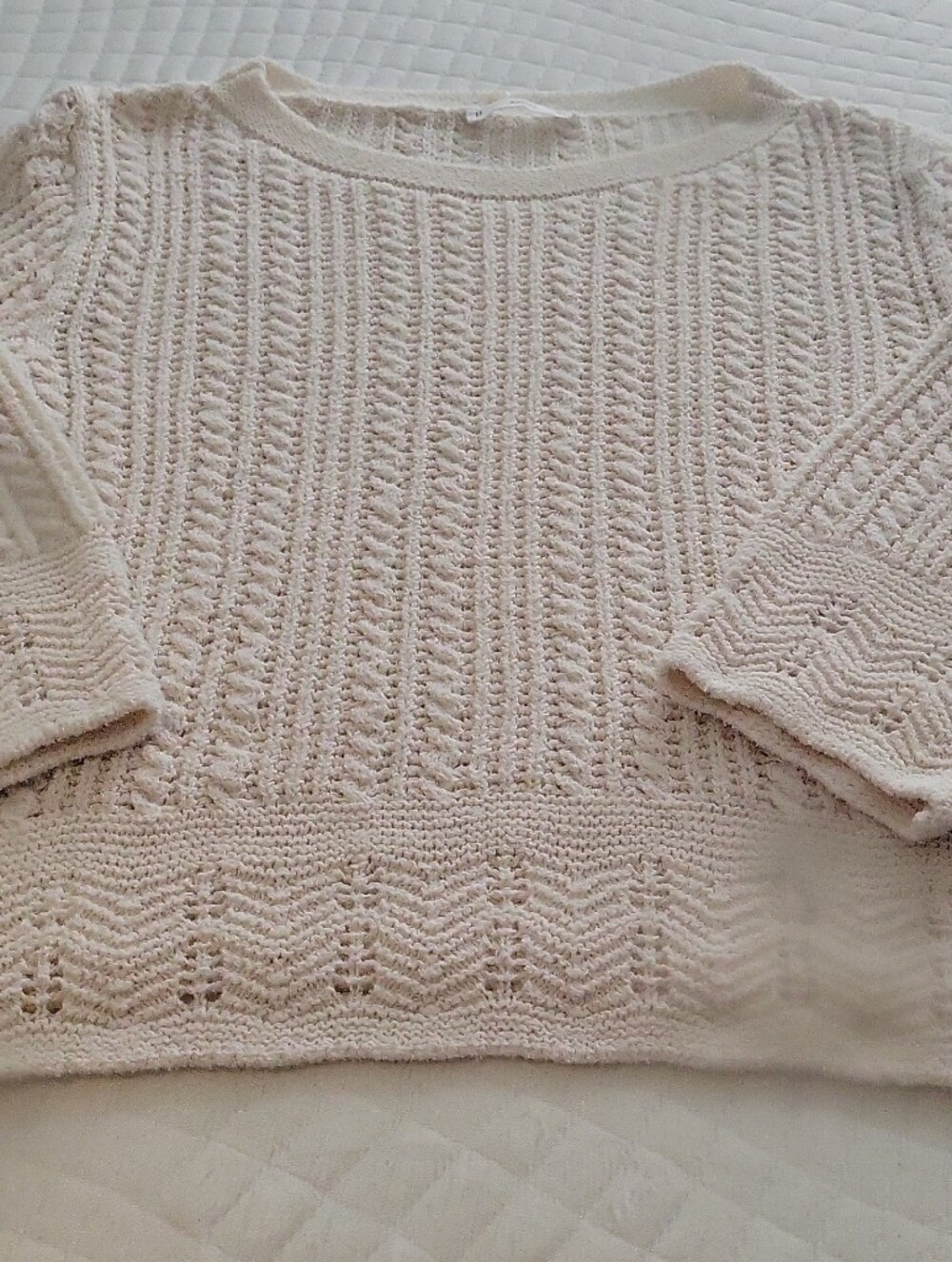 Women's Cream Open-Knit Crewneck Sweater by